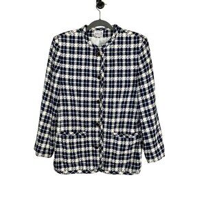 Vintage Plaid Jacket 6 Blue Tweed Black Preppy Old Money Classic Chic Retro 80s